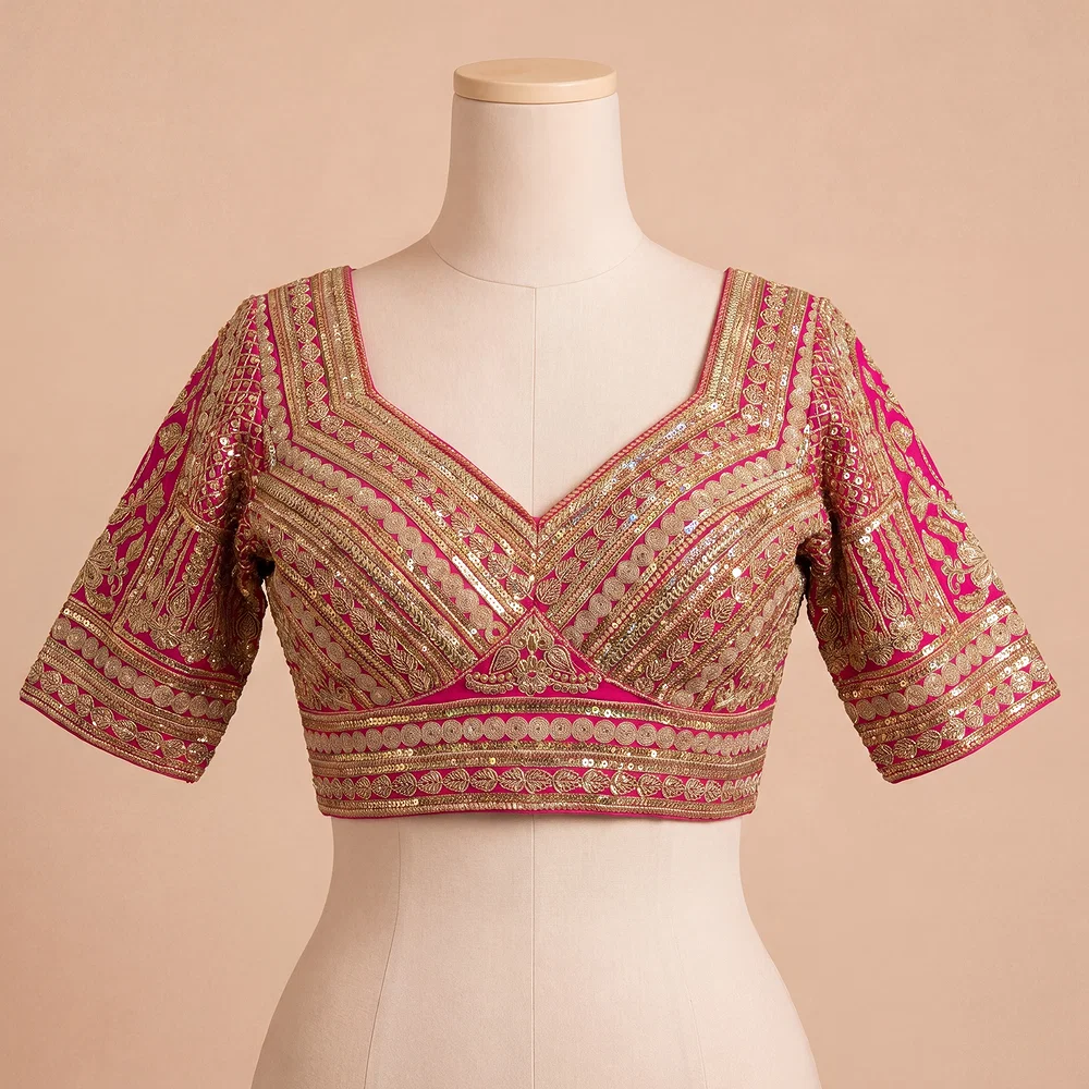 Rani Bridal Italian Silk Embroidered Designer Readymade Blouse — view 2