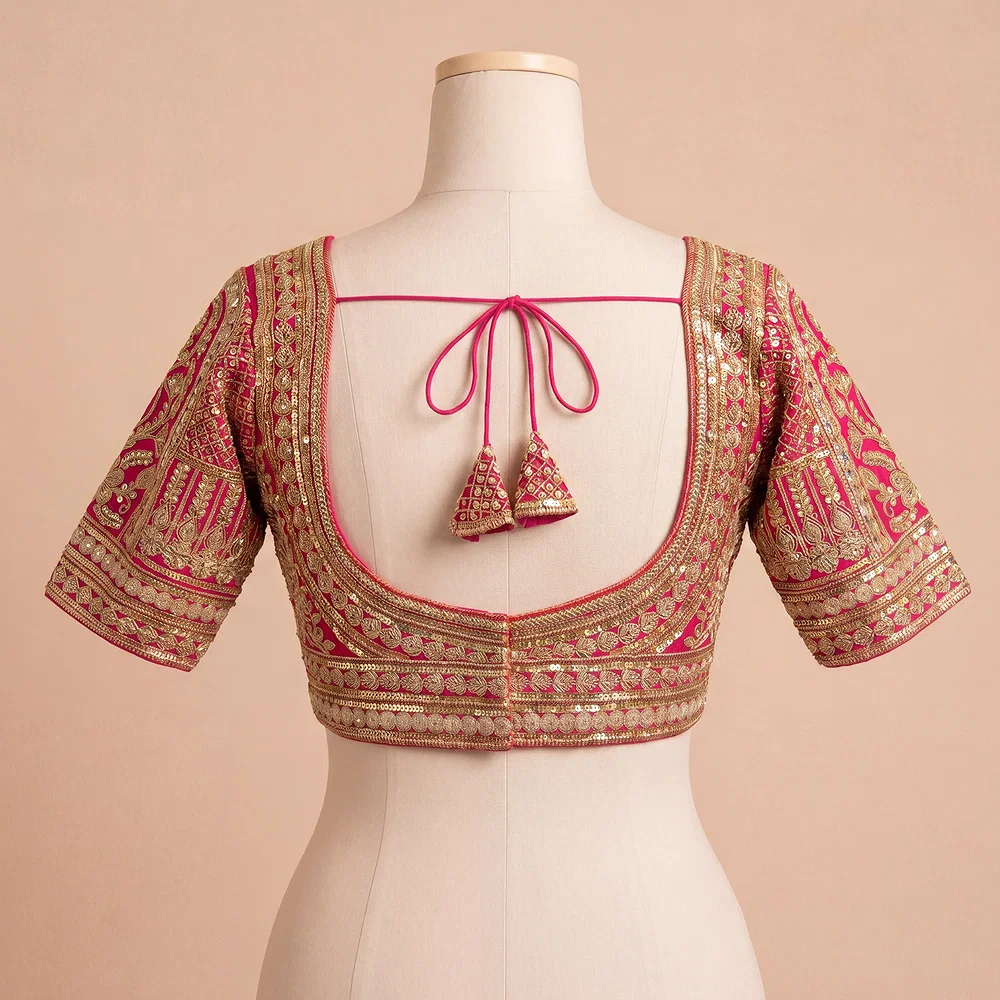 Rani Bridal Italian Silk Embroidered Designer Readymade Blouse — view 3