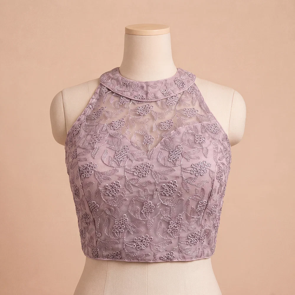 Purple Halter Neck Heavy Thread Work Net Blouse — view 2