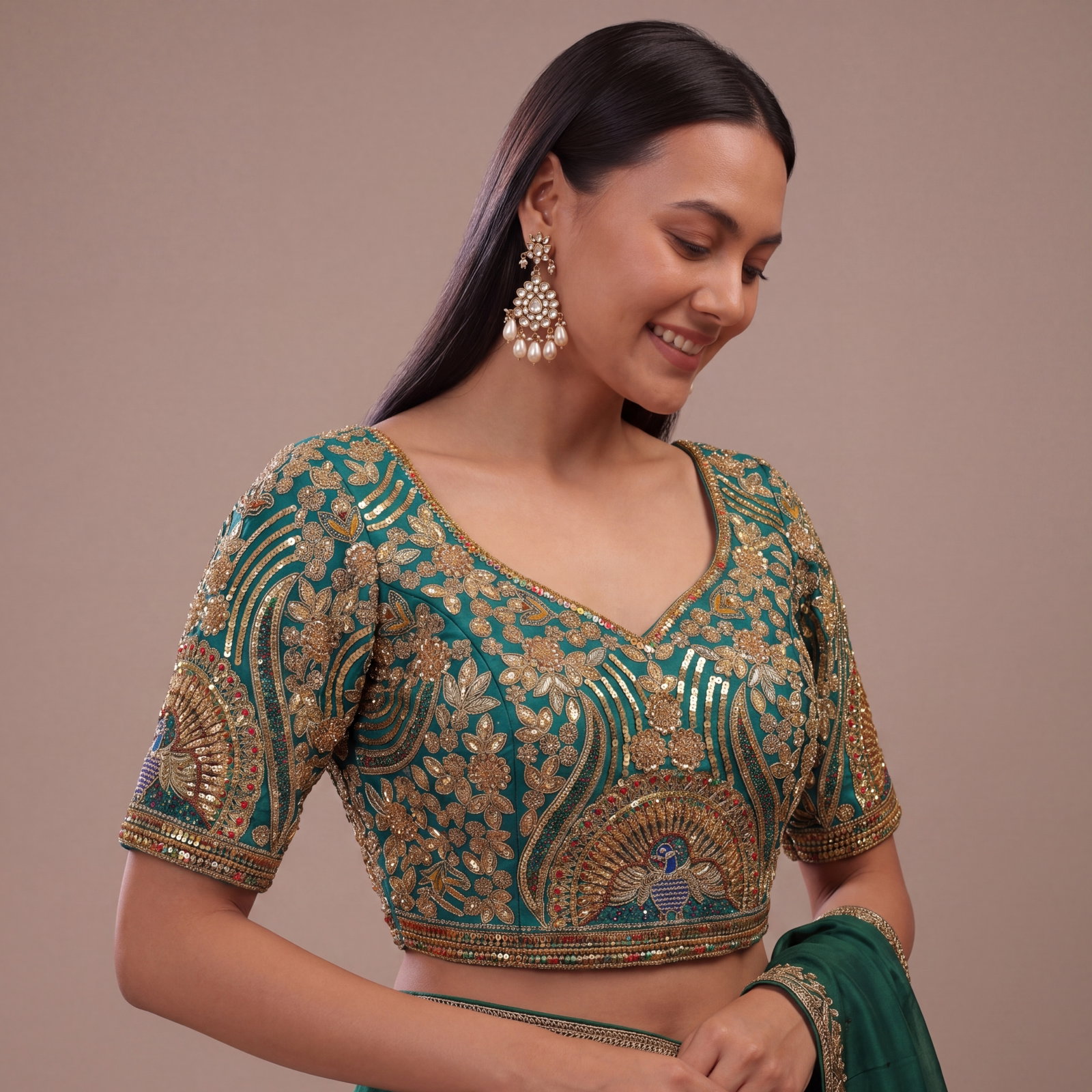 Rama Italian Silk Codding Sequence Peacock Work Bridal Blouse