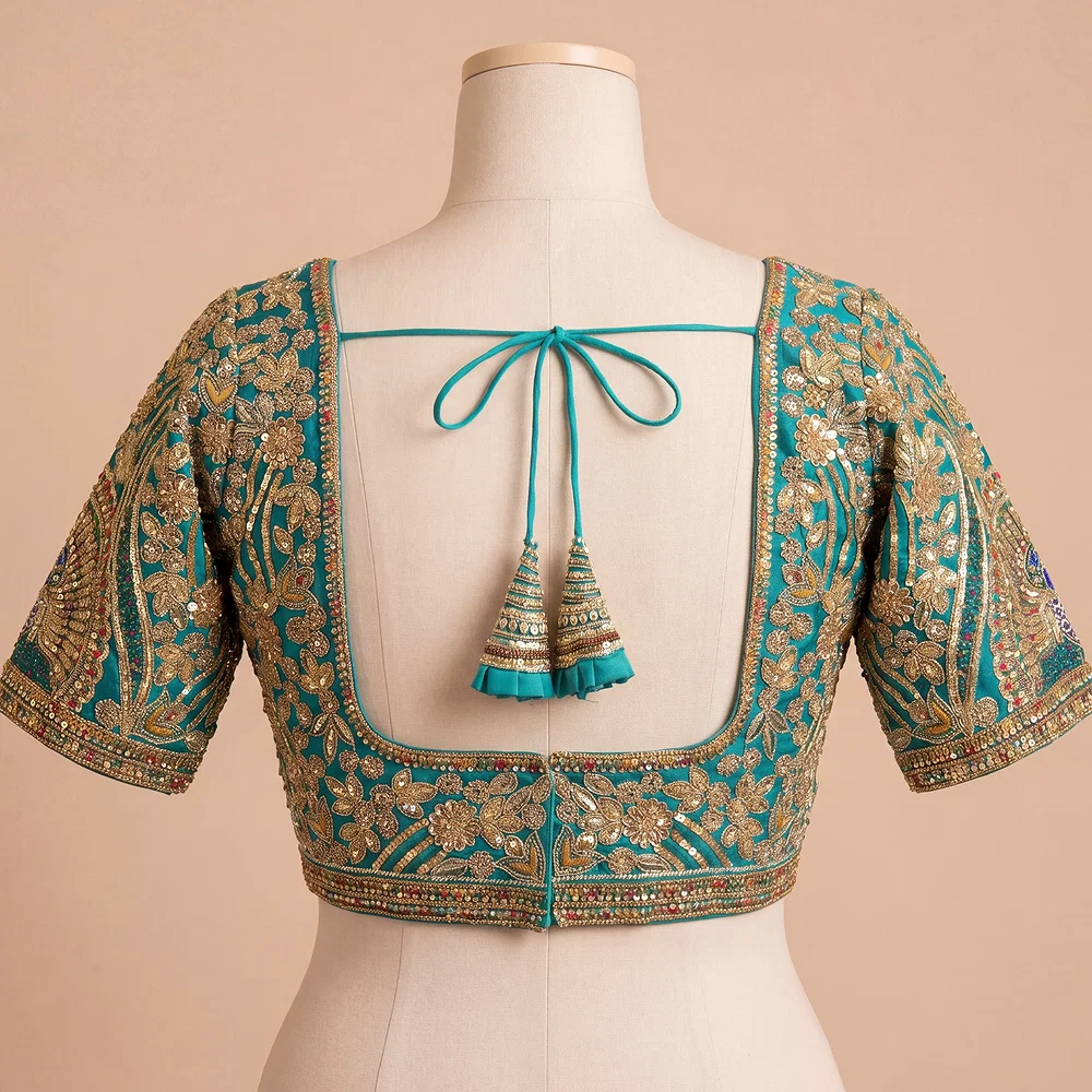 Rama Italian Silk Codding Sequence Peacock Work Bridal Blouse — view 3