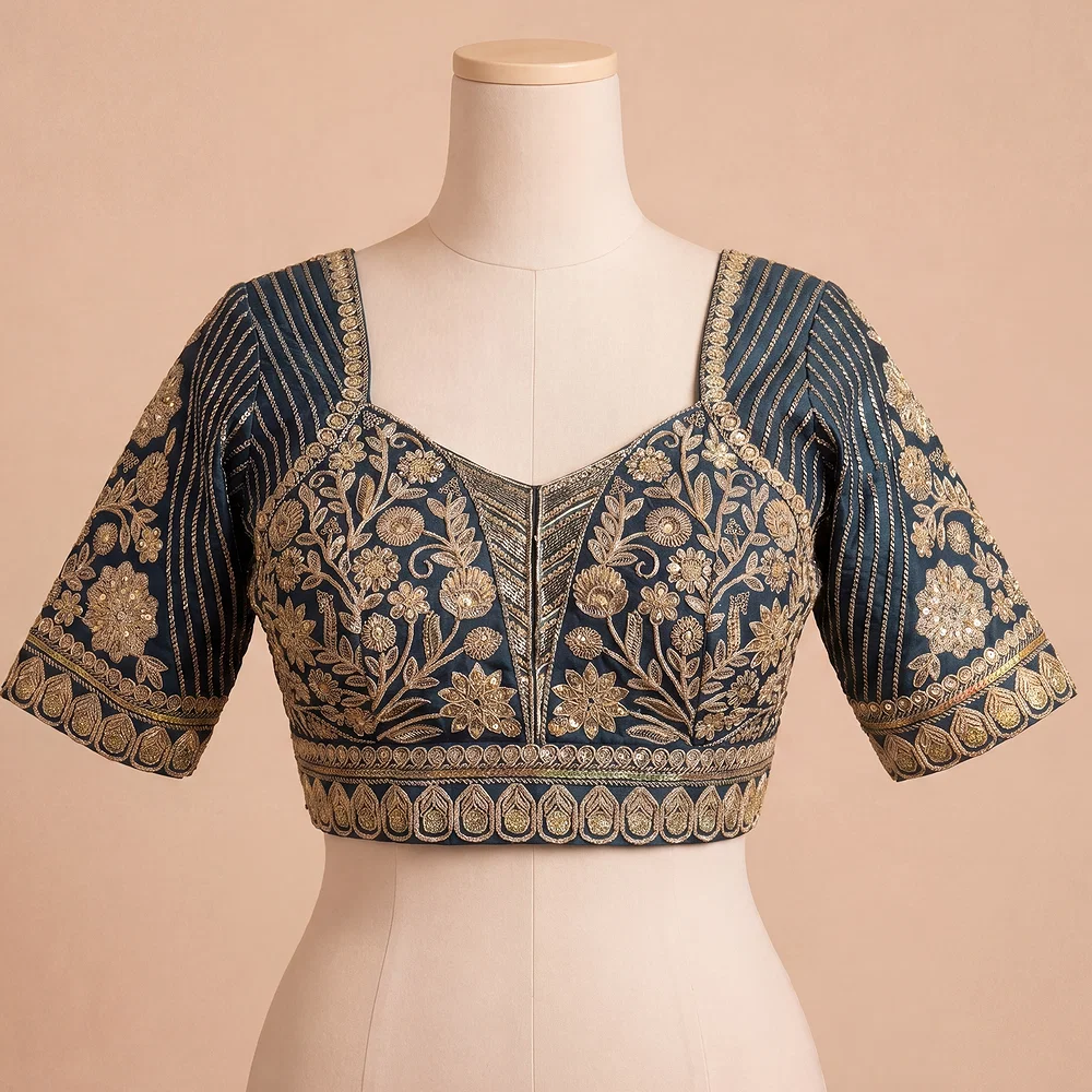 Morpeach Zari Work Partywear Half Sleeve Heavy Designer Blouse — view 2