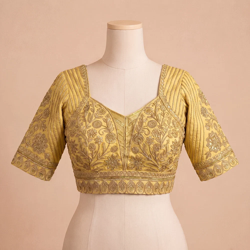 Gold Zari Work Partywear Half Sleeve Heavy Designer Blouse — view 2