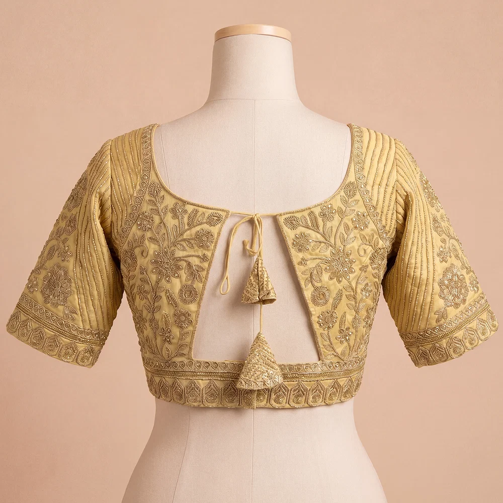 Gold Zari Work Partywear Half Sleeve Heavy Designer Blouse — view 3