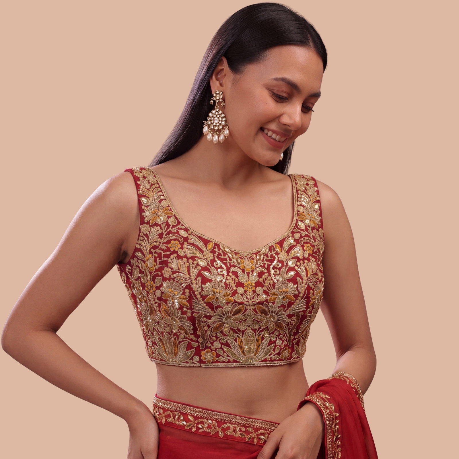 Maroon Heavy Coding n Sequin Work Readymade Designer Blouse