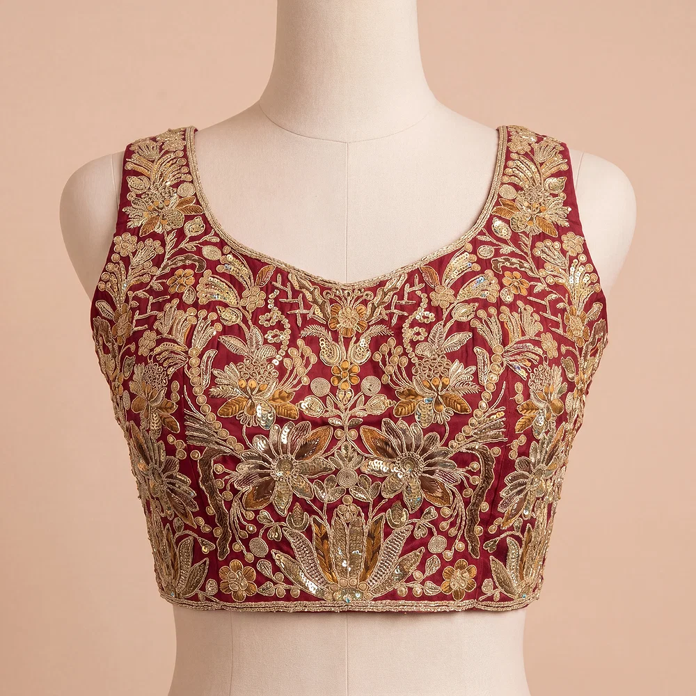 Maroon Heavy Coding n Sequin Work Readymade Designer Blouse — view 2
