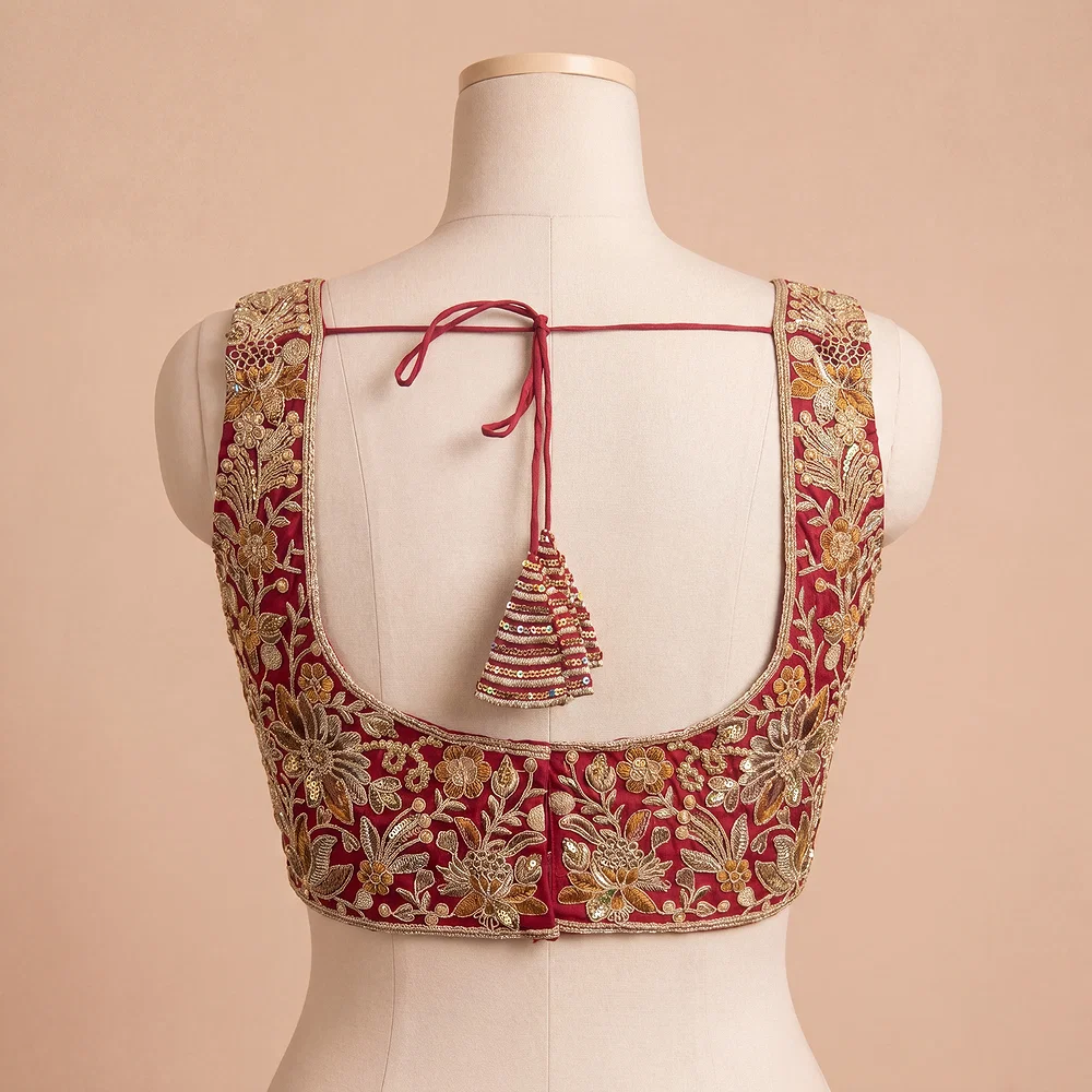 Maroon Heavy Coding n Sequin Work Readymade Designer Blouse — view 3