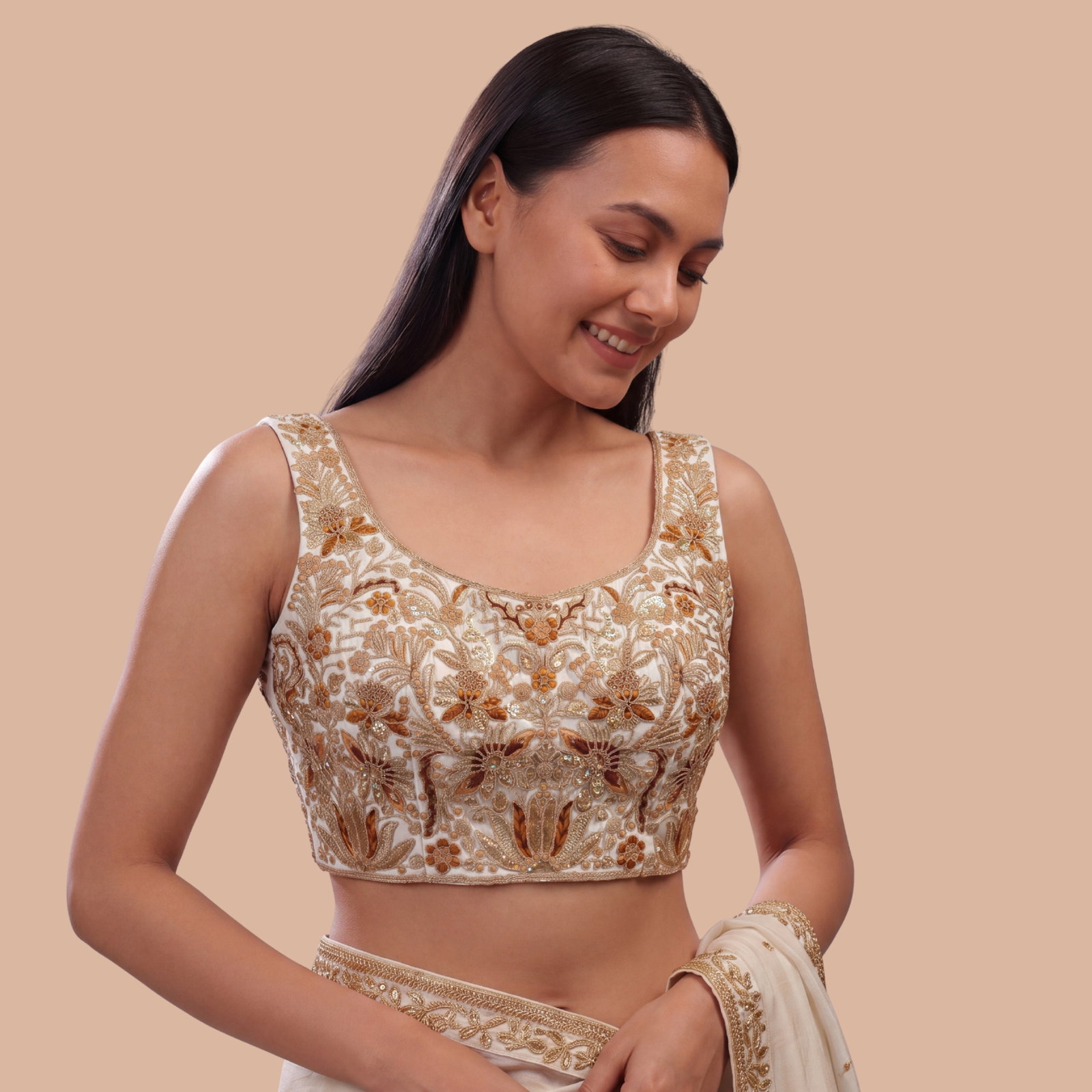 White Heavy Coding n Sequin Work Readymade Designer Blouse