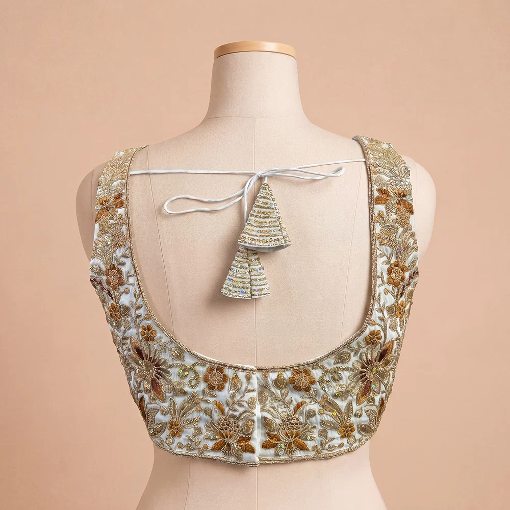 White Heavy Coding n Sequin Work Readymade Designer Blouse — view 3