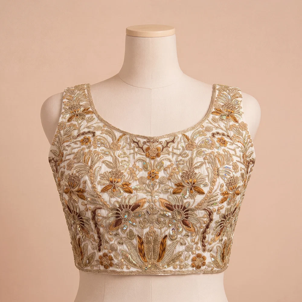 White Heavy Coding n Sequin Work Readymade Designer Blouse — view 2