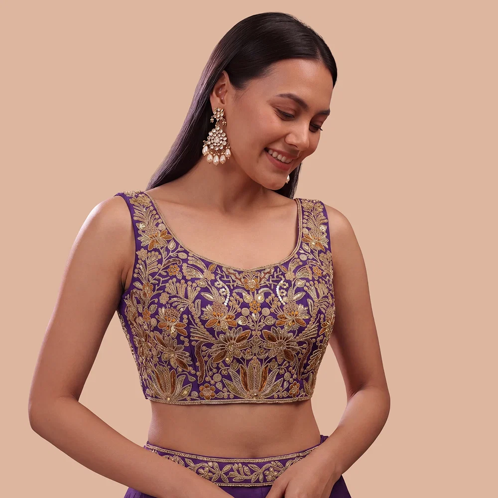Purple Heavy Coding n Sequin Work Readymade Designer Blouse — view 1