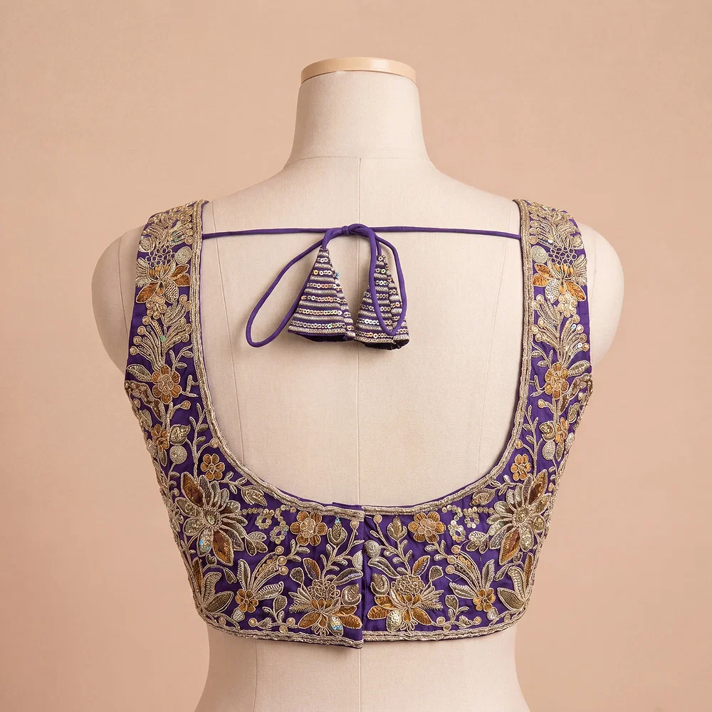 Purple Heavy Coding n Sequin Work Readymade Designer Blouse — view 3