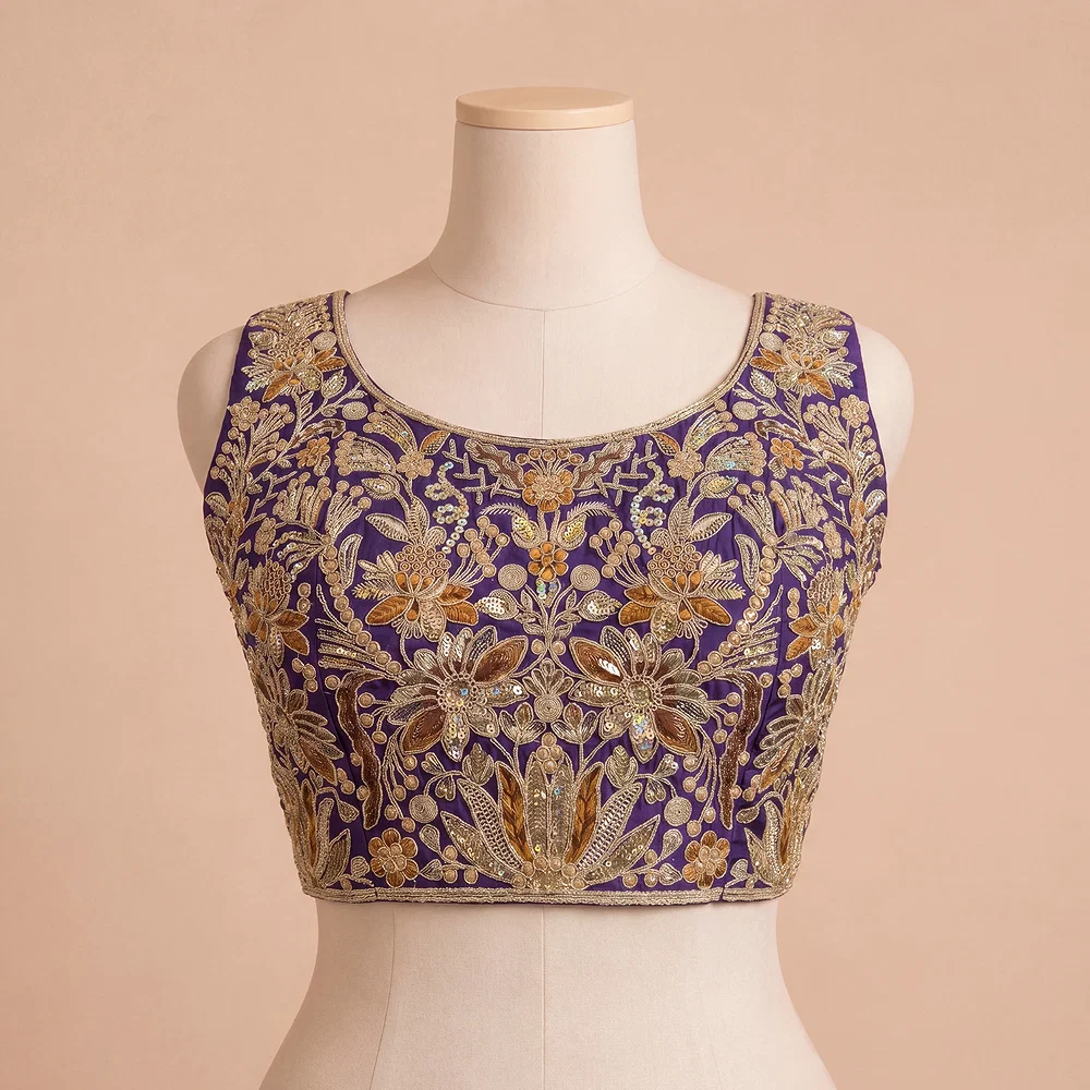 Purple Heavy Coding n Sequin Work Readymade Designer Blouse — view 2