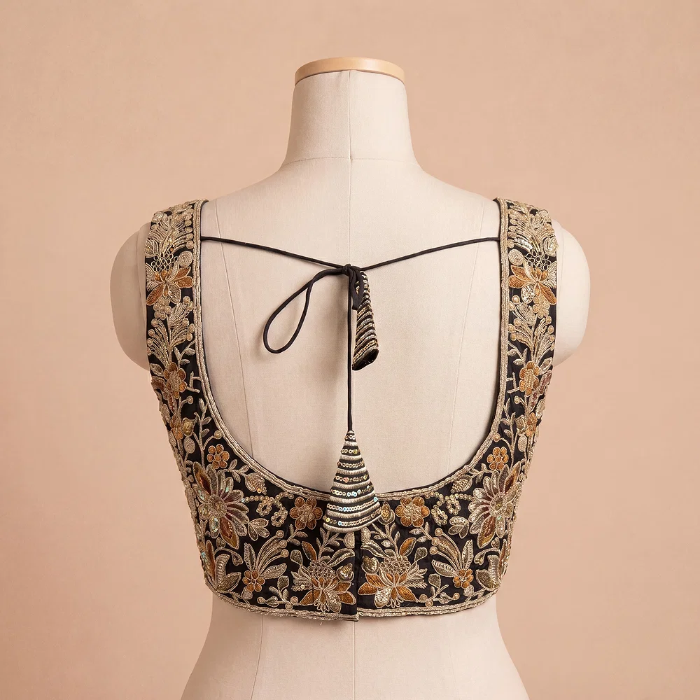 Black Heavy Coding n Sequin Work Readymade Designer Blouse — view 3