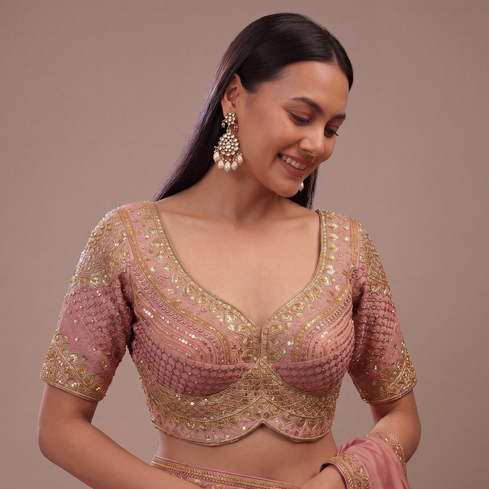 Sabyasachi inspired Peach Bridal Hand Work Georgette Blouse 
