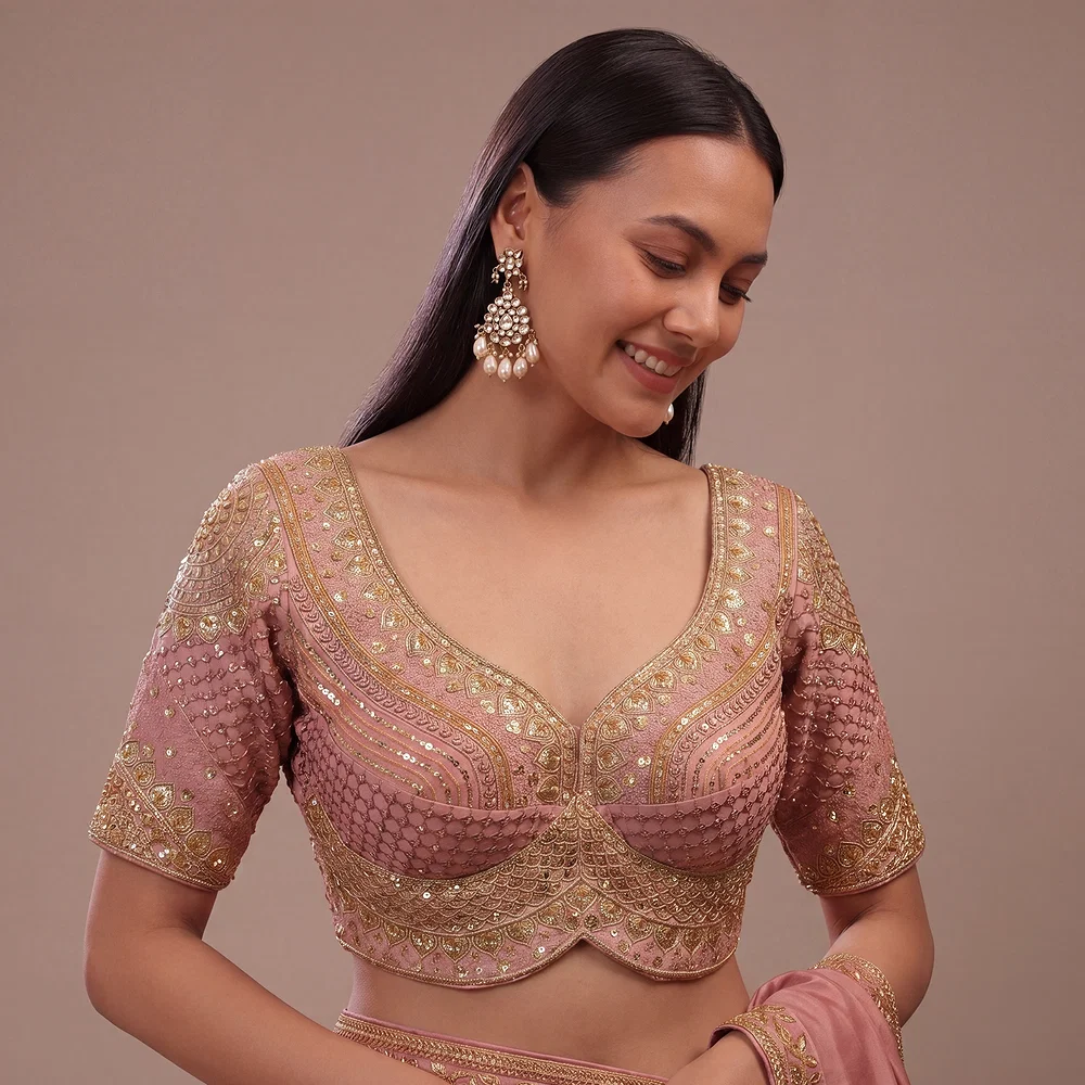 Sabyasachi inspired Peach Bridal Hand Work Georgette Blouse  — view 1