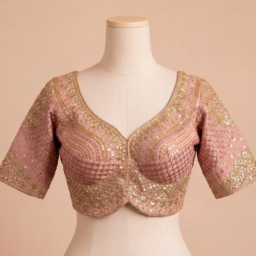 Sabyasachi inspired Peach Bridal Hand Work Georgette Blouse  — view 2