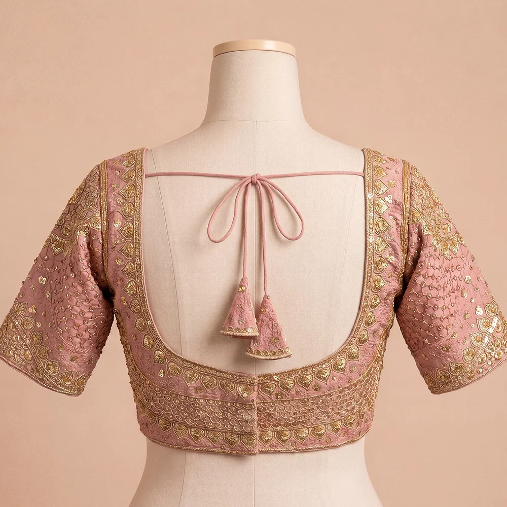 Sabyasachi inspired Peach Bridal Hand Work Georgette Blouse  — view 3