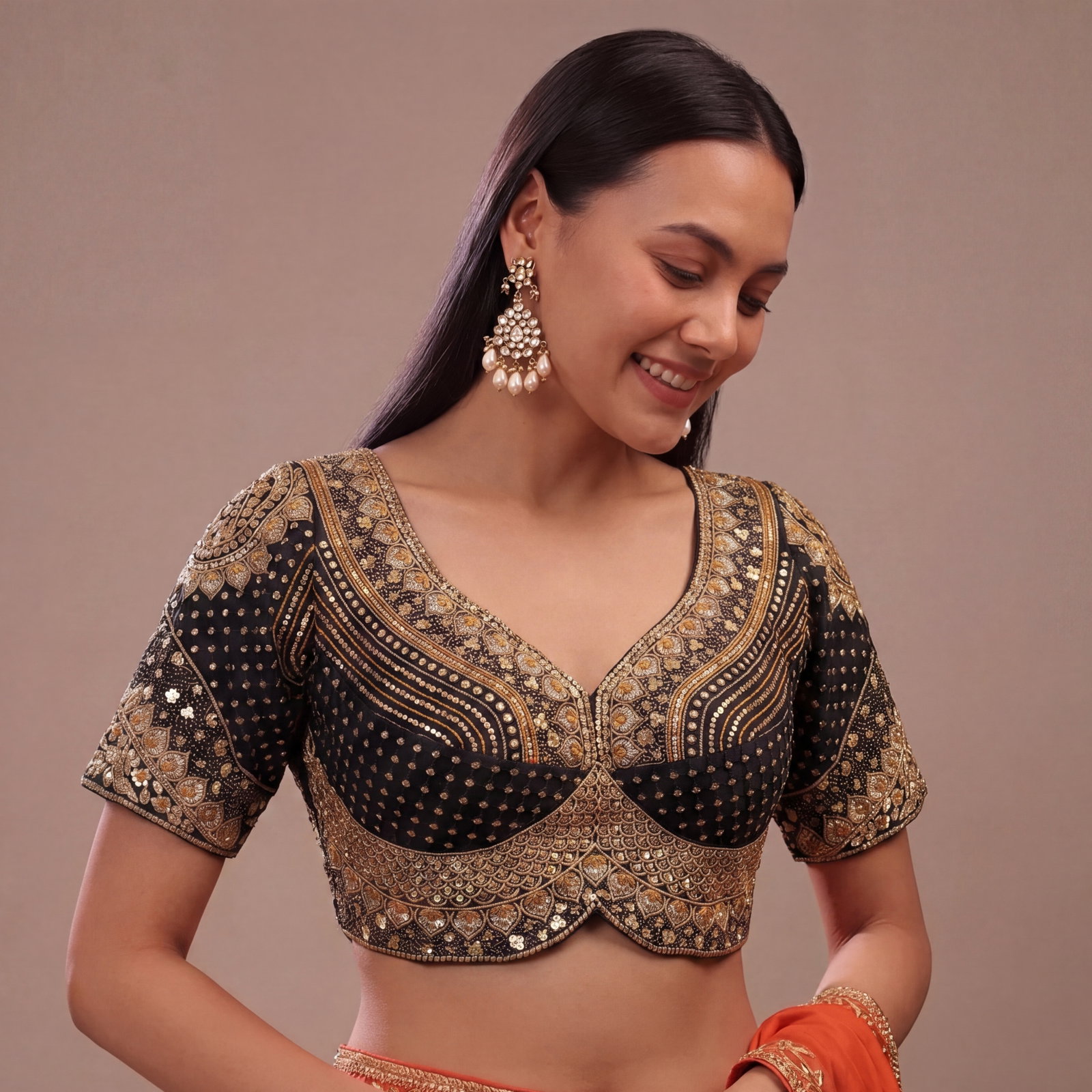 Sabyasachi inspired Black Bridal Hand Work Georgette Blouse 