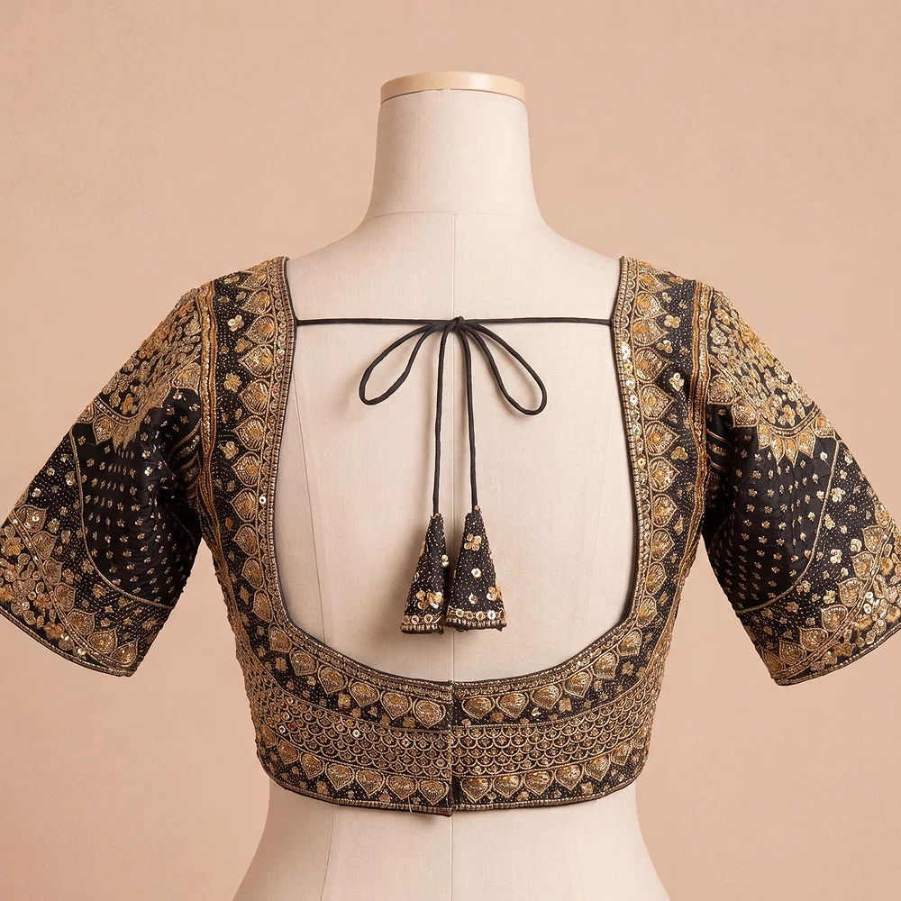 Sabyasachi inspired Black Bridal Hand Work Georgette Blouse  — view 3