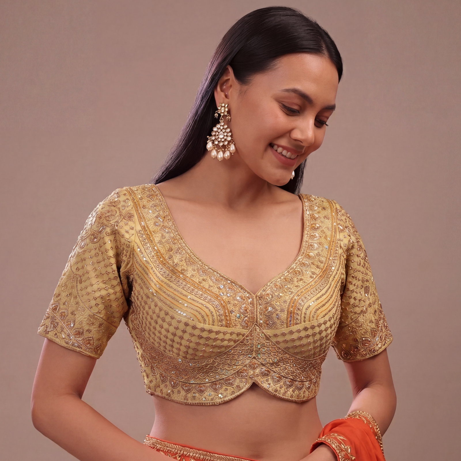 Sabyasachi inspired Chiku Bridal Hand Work Georgette Blouse 