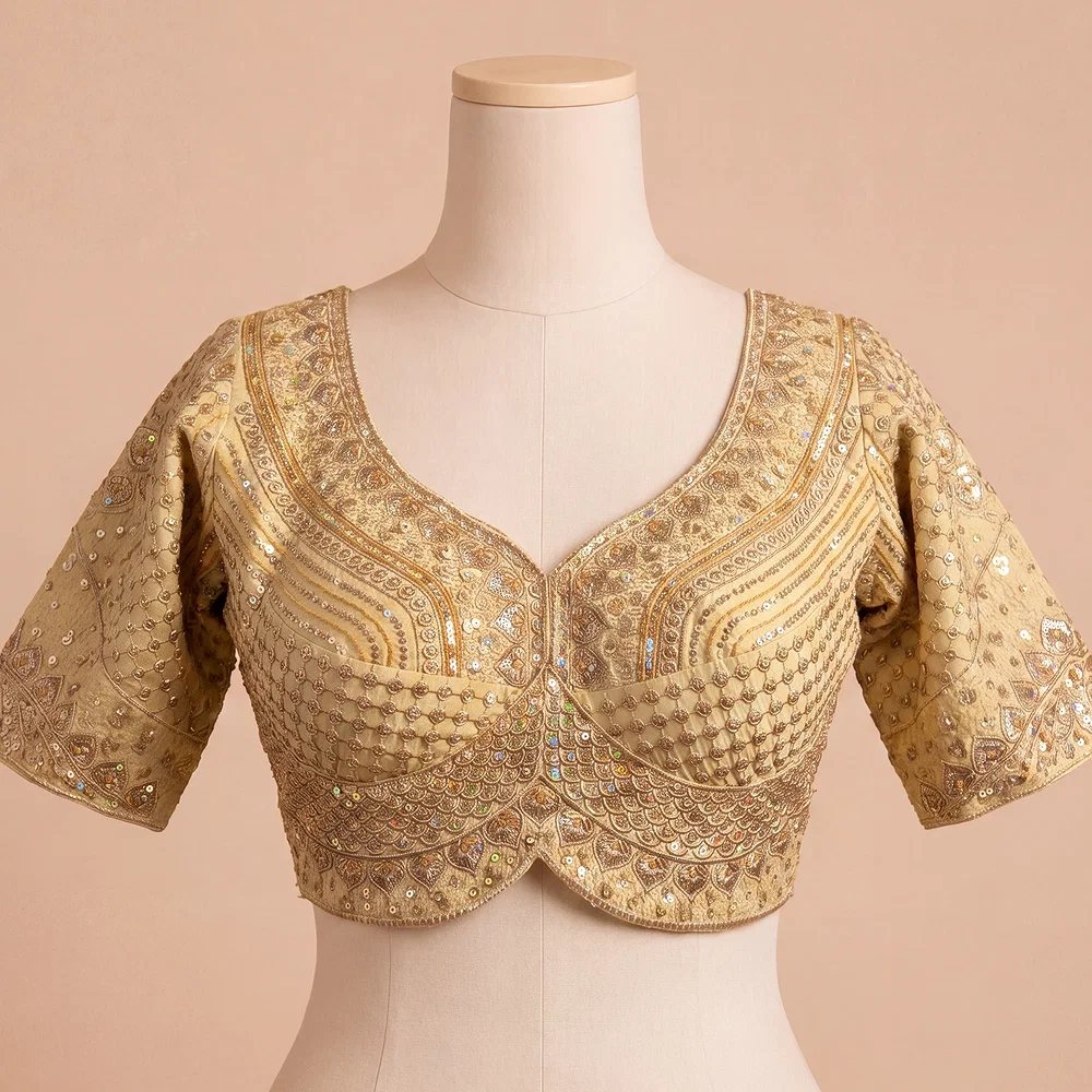 Sabyasachi inspired Chiku Bridal Hand Work Georgette Blouse  — view 2