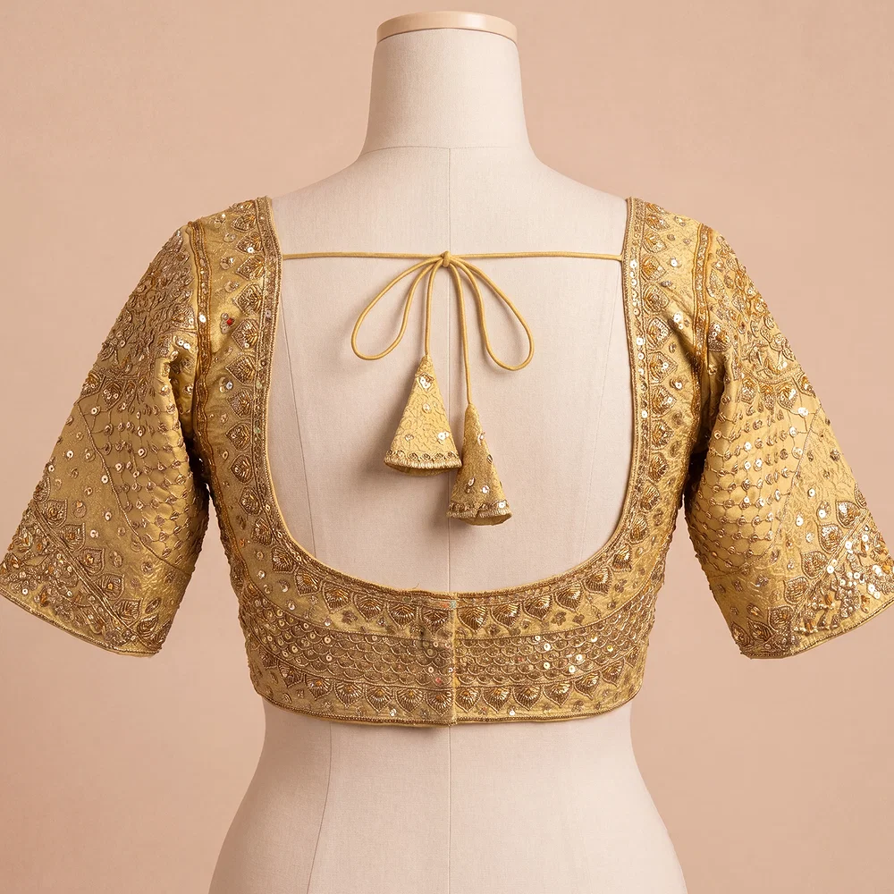 Sabyasachi inspired Chiku Bridal Hand Work Georgette Blouse  — view 3