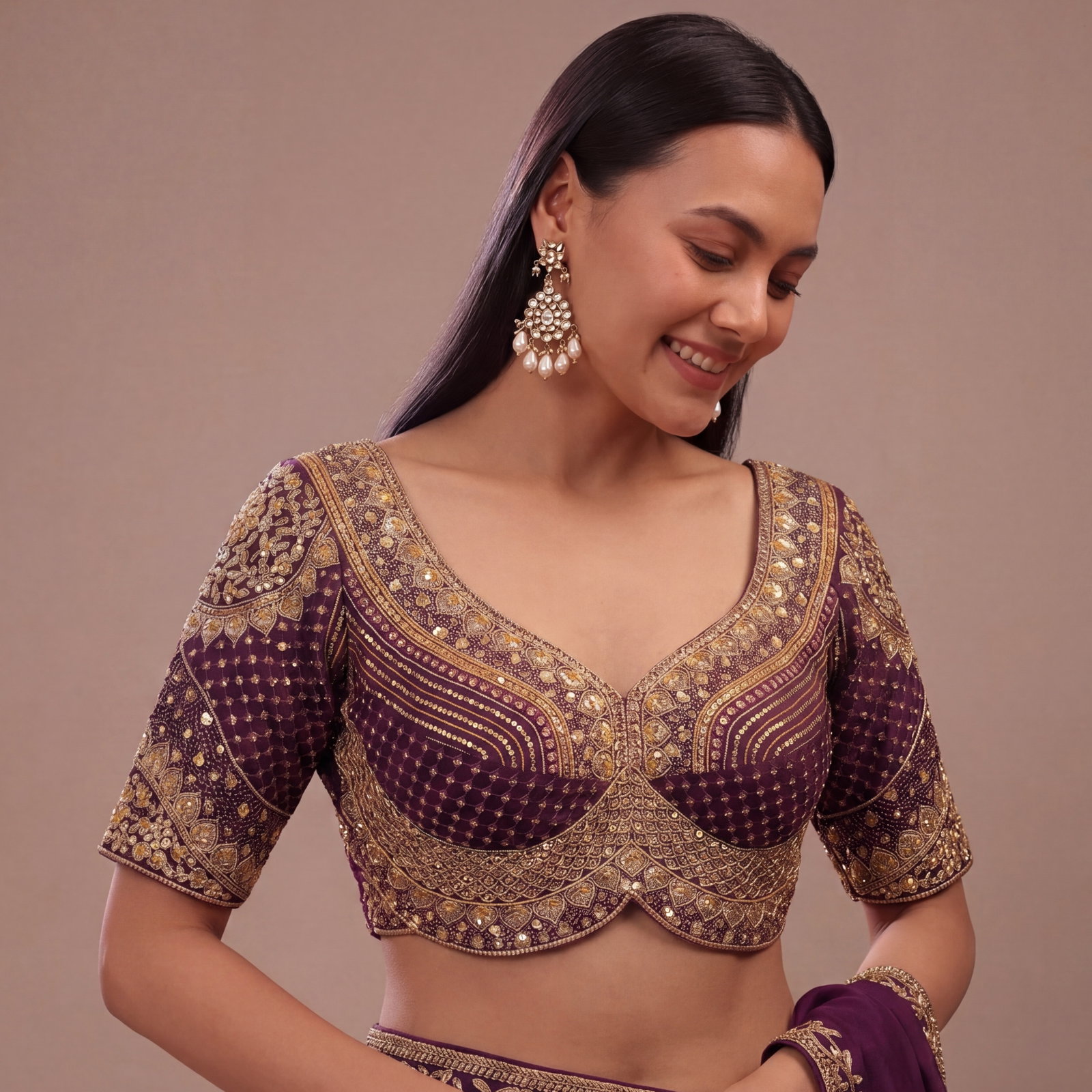Sabyasachi inspired Wine Bridal Hand Work Georgette Blouse 