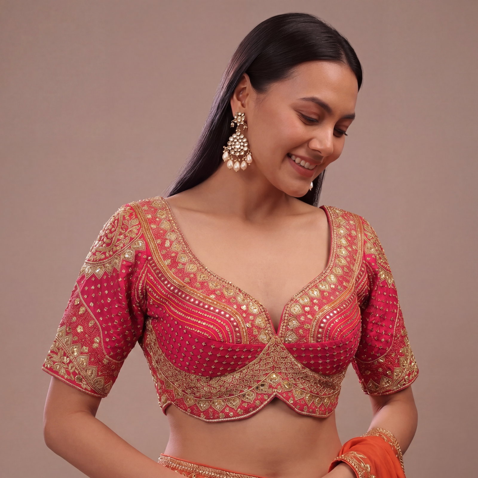 Sabyasachi inspired Rani Bridal Hand Work Georgette Blouse 