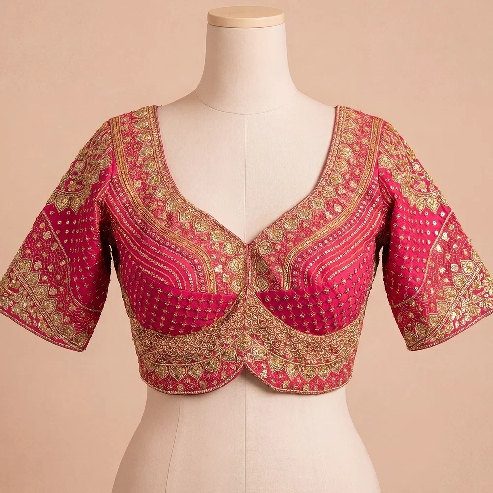 Sabyasachi inspired Rani Bridal Hand Work Georgette Blouse  — view 2