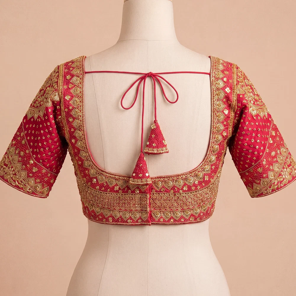 Sabyasachi inspired Rani Bridal Hand Work Georgette Blouse  — view 3