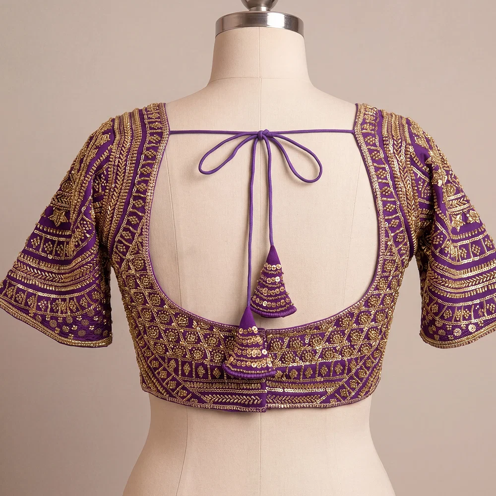 Purple Handwork Beads Partywear Sabyasachi Neck Blouse in Pure Fox Georgette — view 2