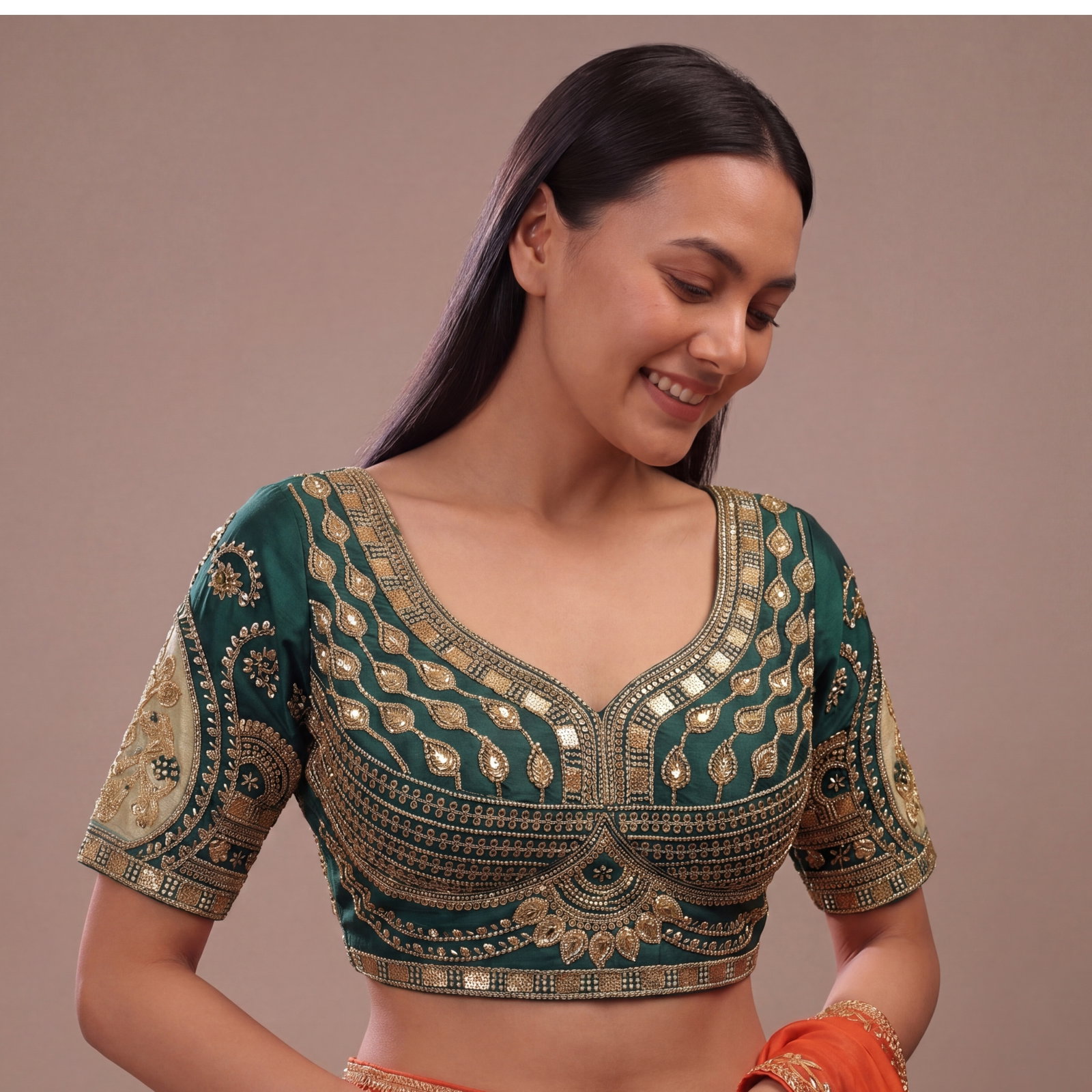 Rama Sabyasachi Style Beads & Embroidery Partywear Blouse in Roman Silk