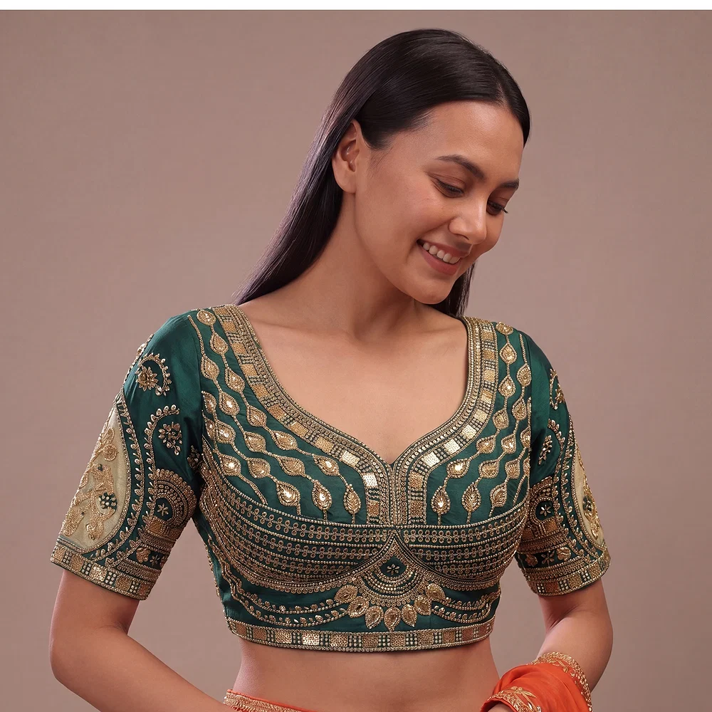Rama Sabyasachi Style Beads & Embroidery Partywear Blouse in Roman Silk — view 1