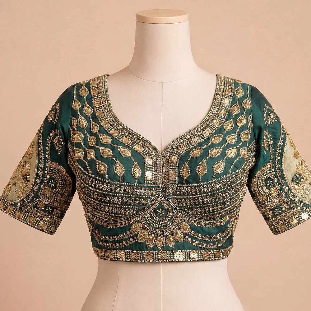 Rama Sabyasachi Style Beads & Embroidery Partywear Blouse in Roman Silk — view 2