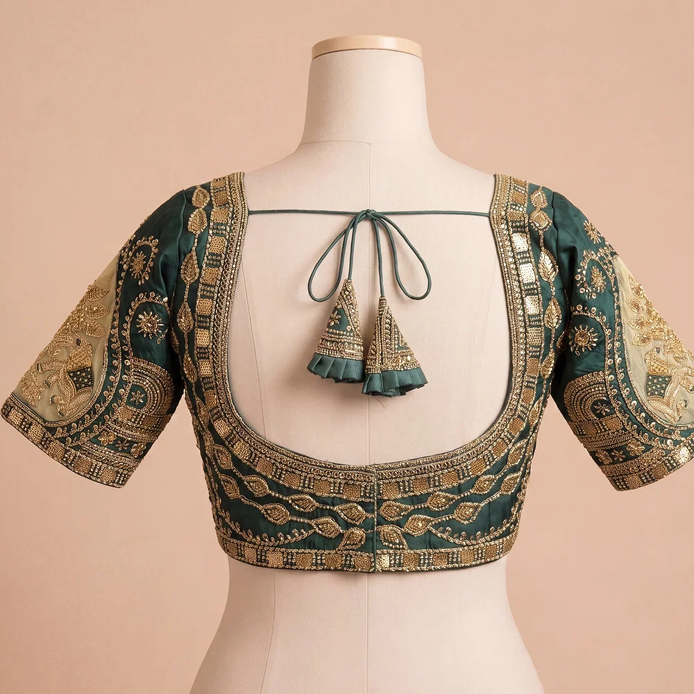 Rama Sabyasachi Style Beads & Embroidery Partywear Blouse in Roman Silk — view 3