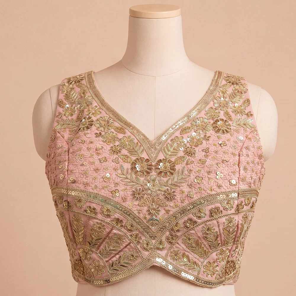 Peach Zari & Sequins Work  Partywear Sleeveless  Blouse — view 2