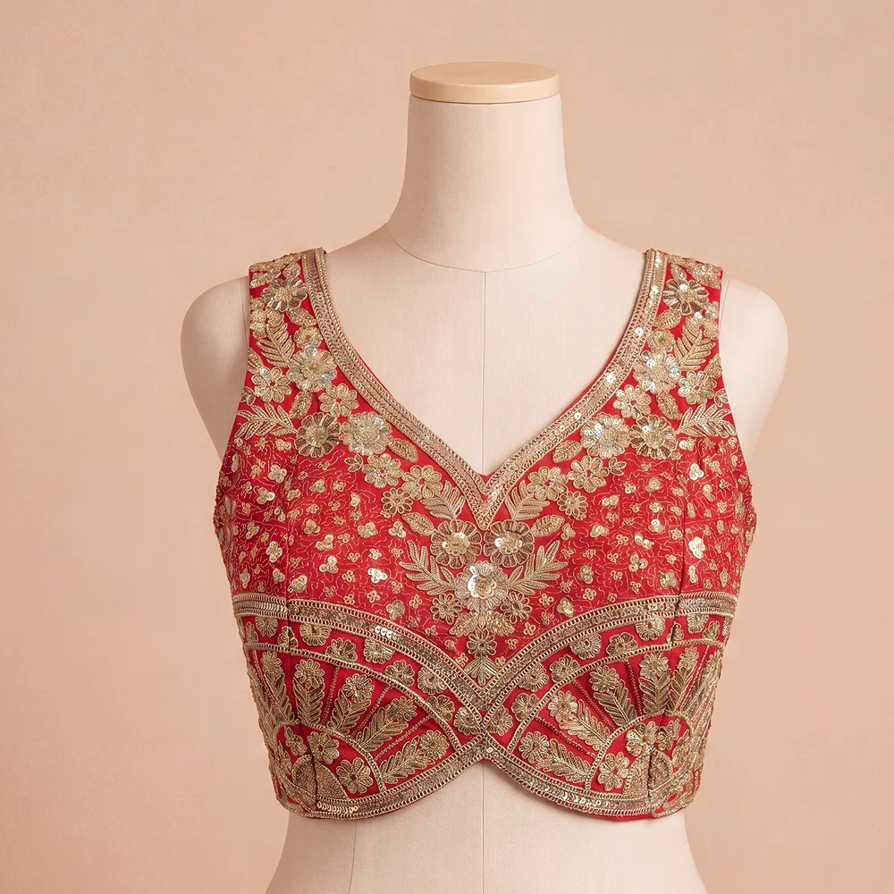 Red Zari & Sequins Work  Partywear Sleeveless  Blouse — view 2