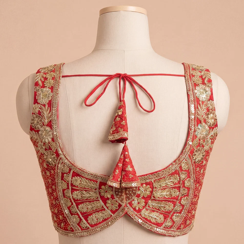 Red Zari & Sequins Work  Partywear Sleeveless  Blouse — view 3