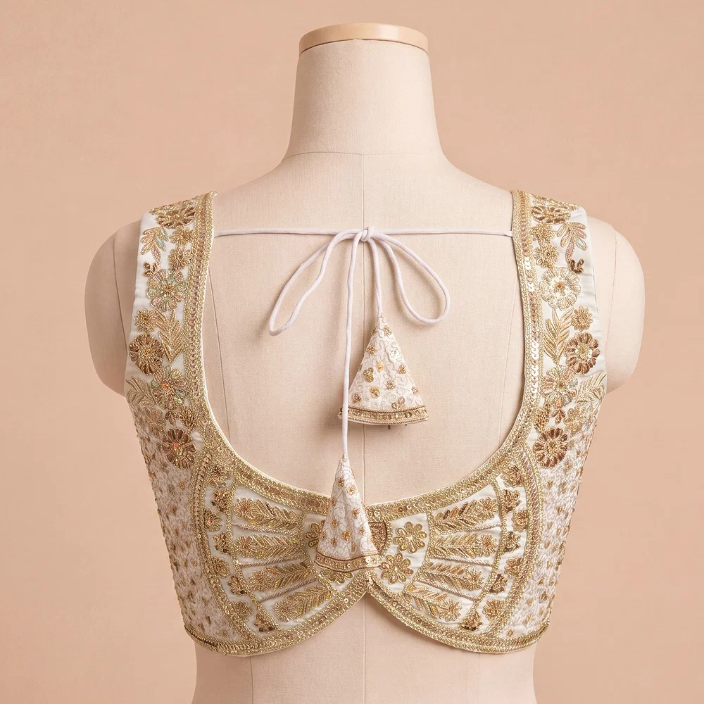 White Zari & Sequins Work  Partywear Sleeveless  Blouse — view 3