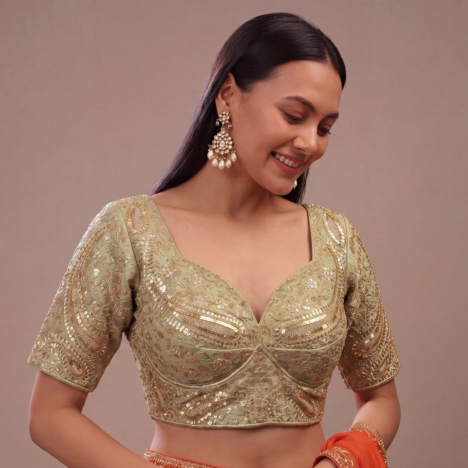 Pista Color Italian Silk Readymade Designer Blouse with Sequin & Codding Work