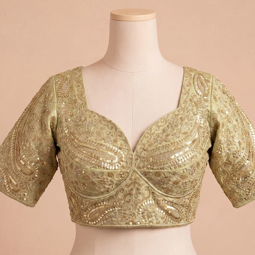Pista Color Italian Silk Readymade Designer Blouse with Sequin & Codding Work — view 2