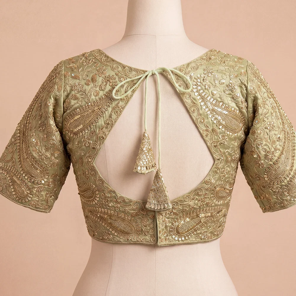 Pista Color Italian Silk Readymade Designer Blouse with Sequin & Codding Work — view 3