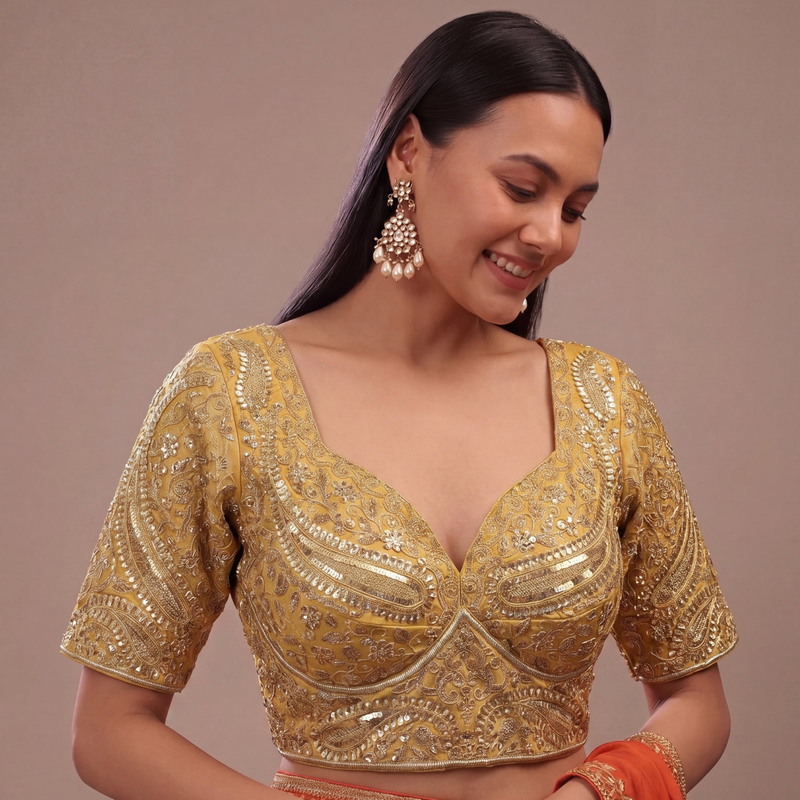 Yellow Color Italian Silk Readymade Designer Blouse with Sequin & Codding Work