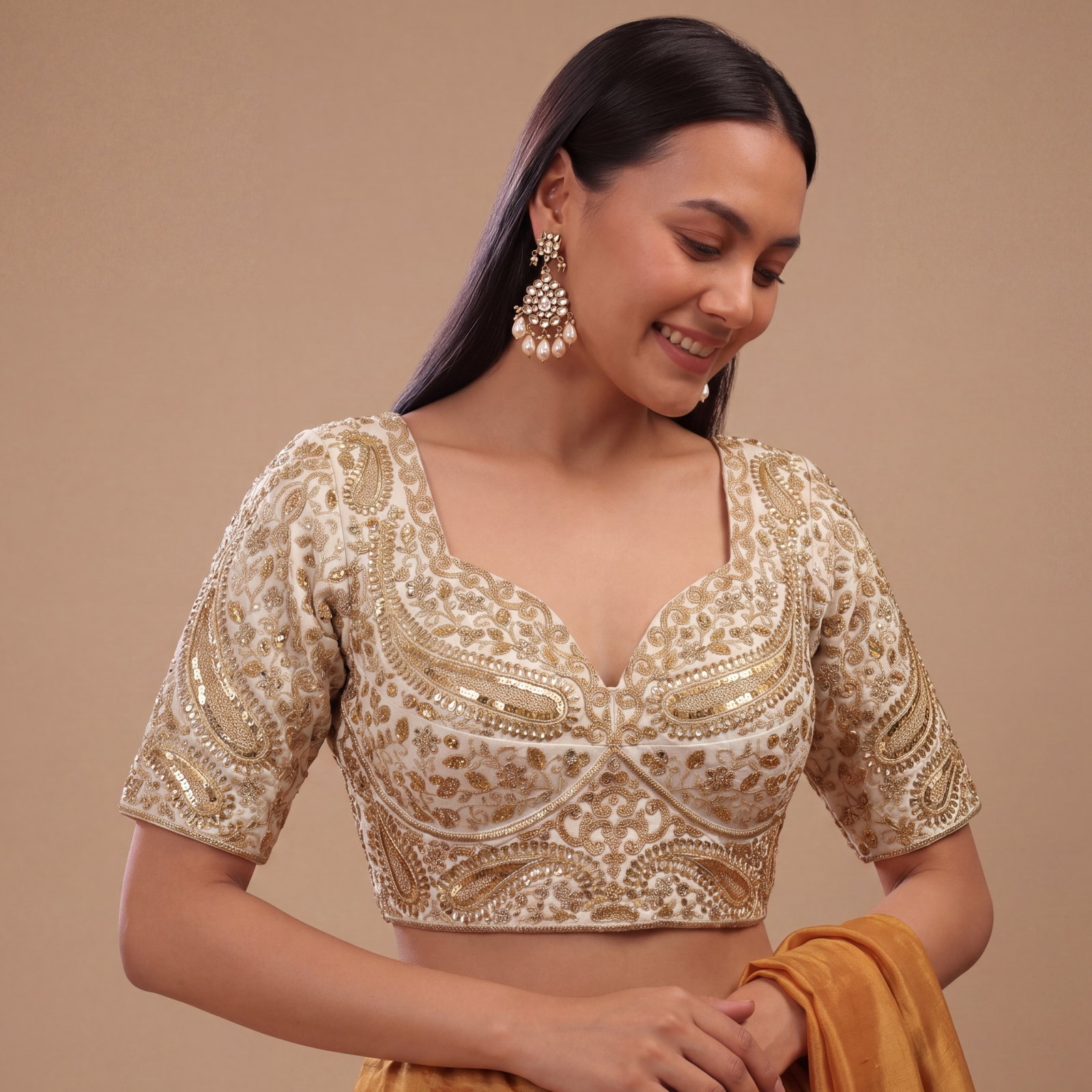 White Color Italian Silk Readymade Designer Blouse with Sequin & Codding Work