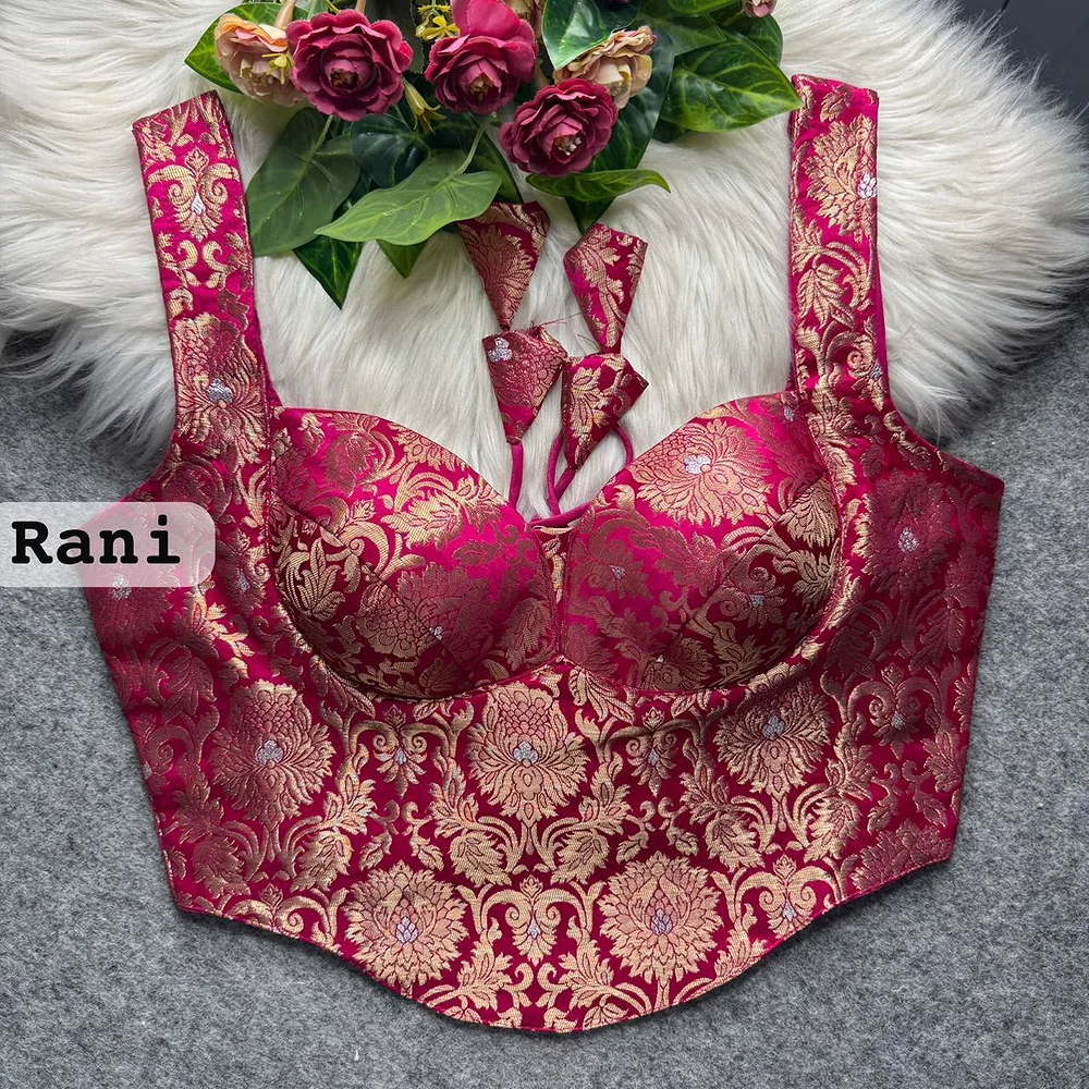 Rani Banarasi Corset Blouse with Jari Work & Latkan Back Open Style — view 1
