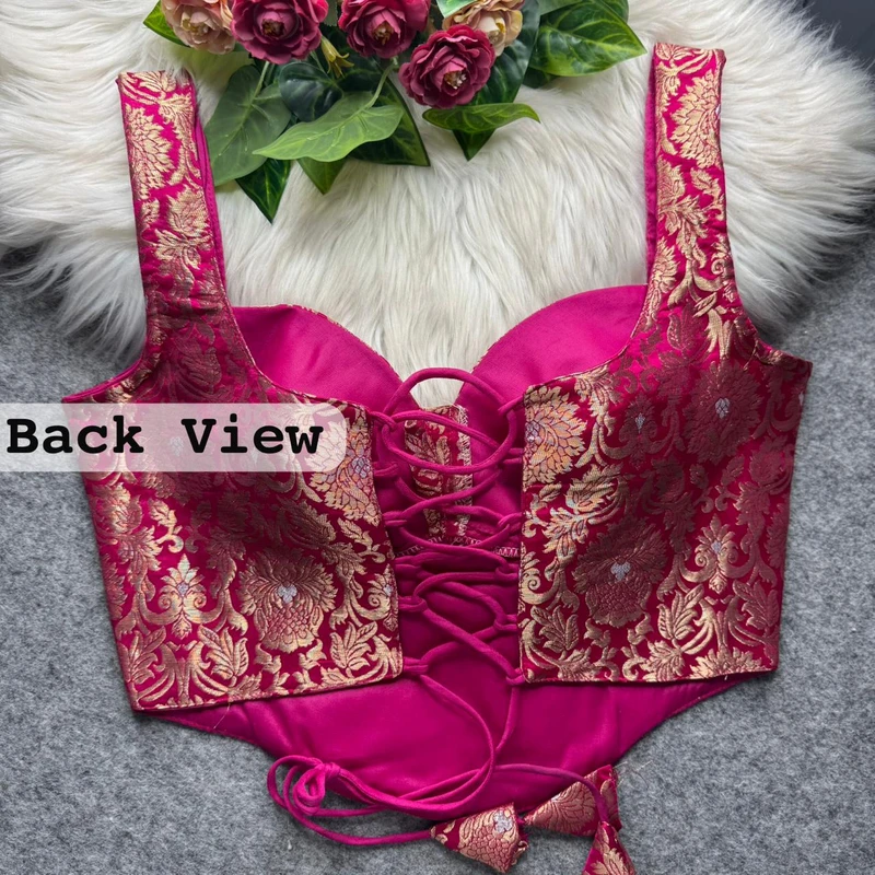 Rani Banarasi Corset Blouse with Jari Work & Latkan Back Open Style — view 2