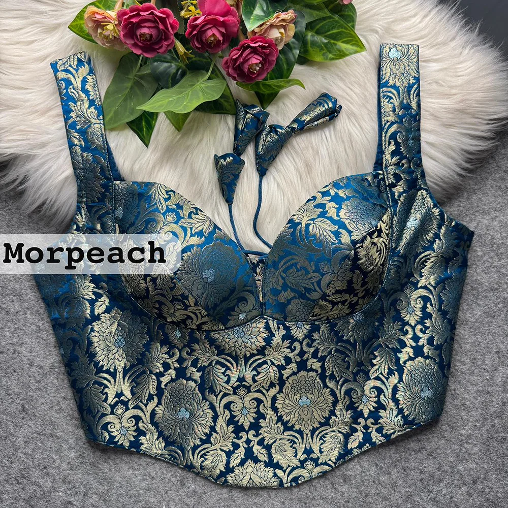 Morpeach Banarasi Corset Blouse with Jari Work & Latkan Back Open Style — view 1
