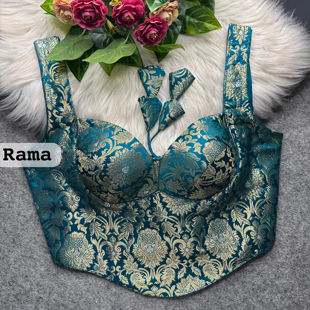 Rama Banarasi Corset Blouse with Jari Work & Latkan Back Open Style — view 1