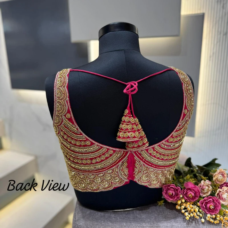 Rani Heavy Beads Work Sleeveless Italian Silk Blouse for Women — view 2